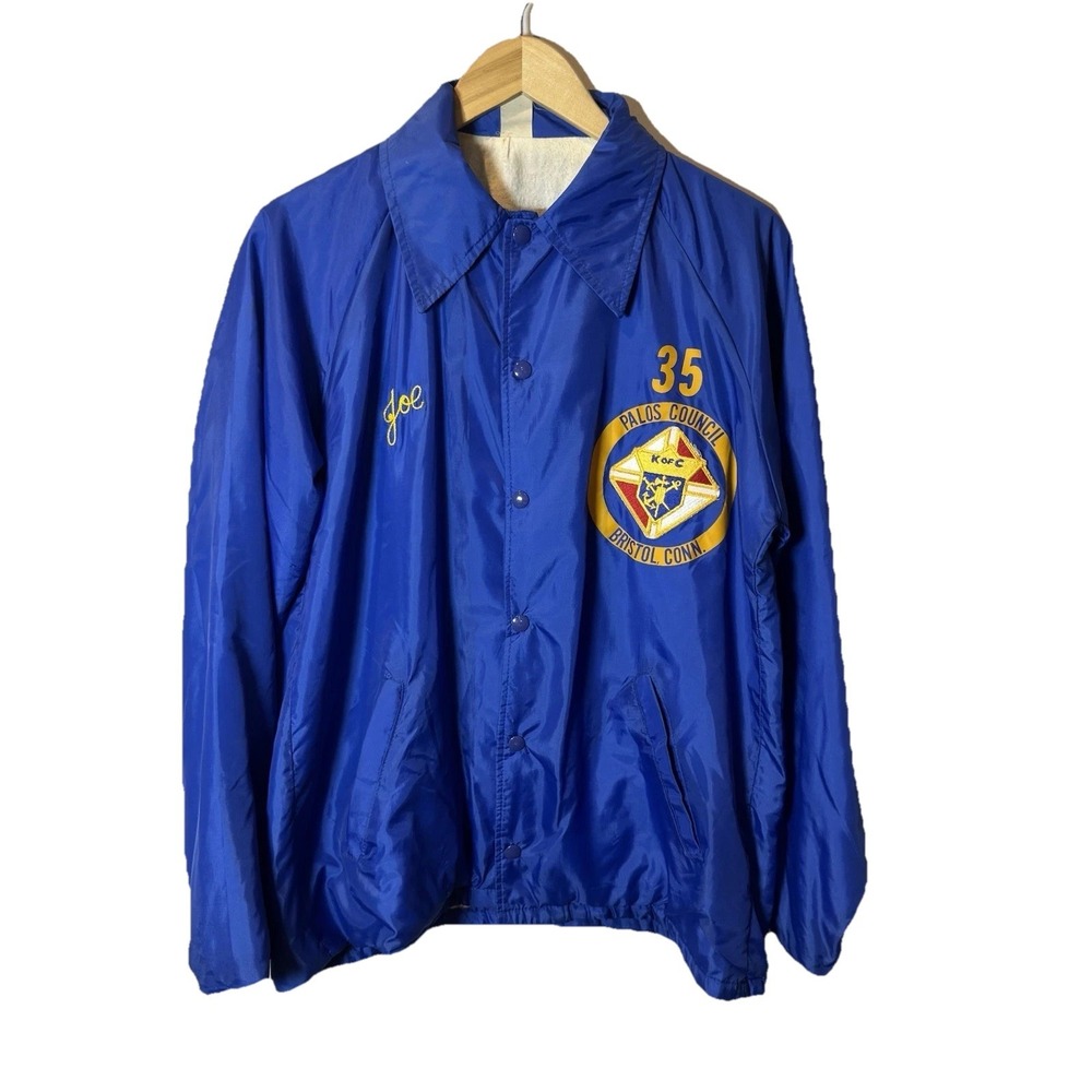 VTG 70s Knights Of Columbus Jacket Blue Nylon Snap Front Sz Medium Bristol,‎ CT